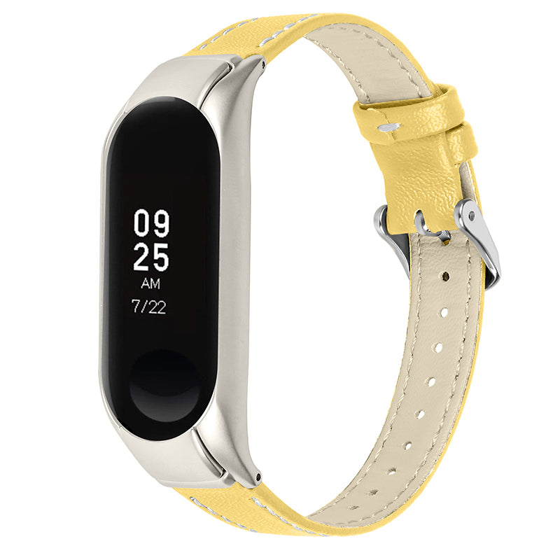 For Xiaomi Mi Band 7 Genuine Cowhide Leather Watch Band Adjustable Wrist Strap with Silver Watch Case For Xiaomi Mi Band 7 Genuine Cowhide Leather Watch Band Adjustable Wrist Strap with Silver Watch Case